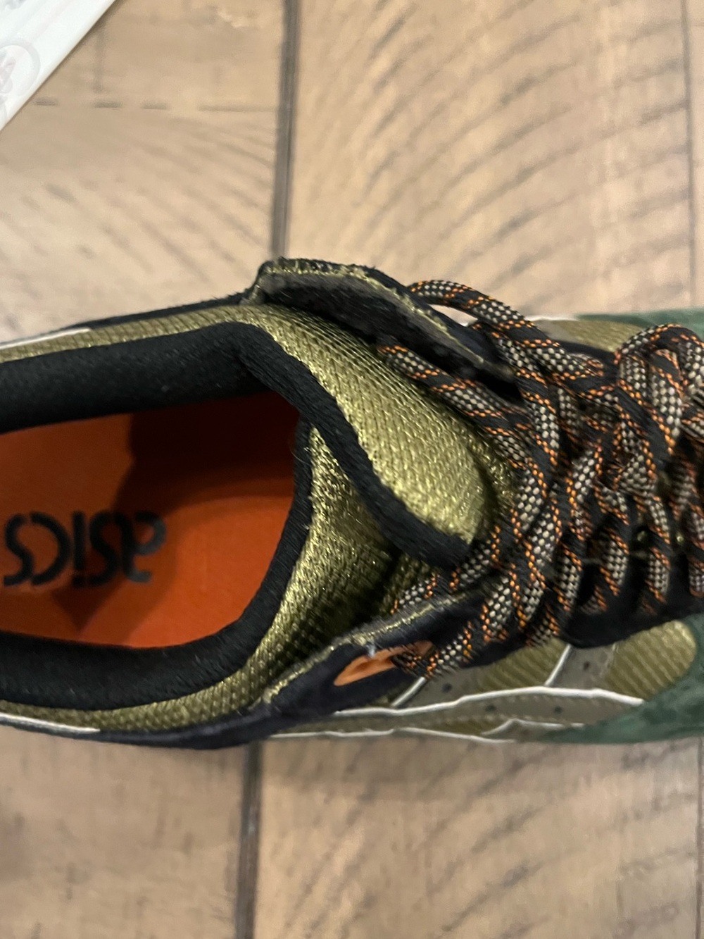 ASICS Olive Green Suede & Mesh Trainer with Orange Accents - Picture 4 of 16